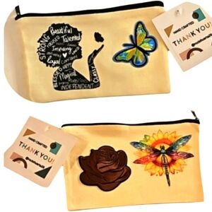 Hand Crafted makeup bag Canvas Pencil case Iron applique Handmade Travel purse